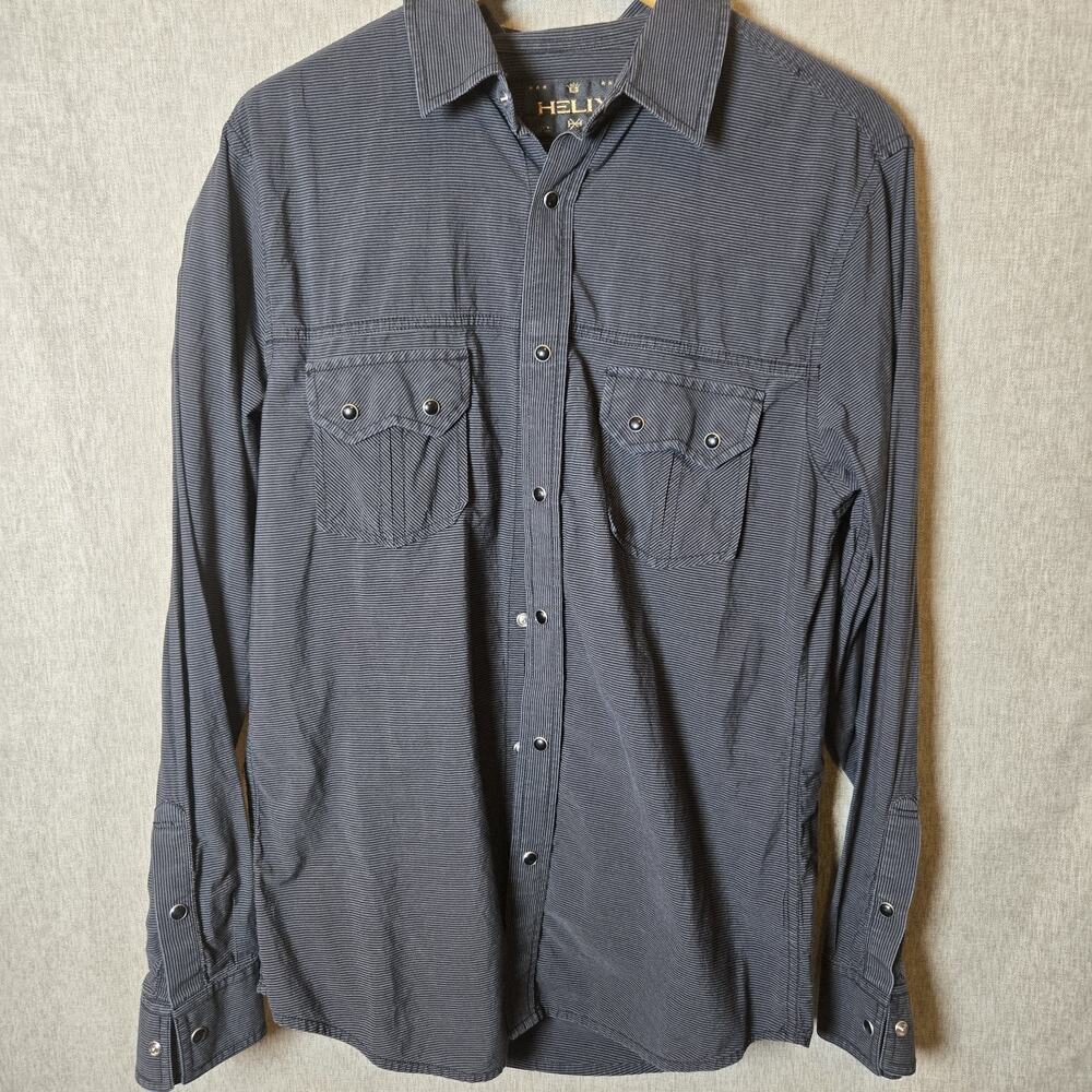 Helix Men's Long Sleeve Black Pearl Snap Shirt Dark Gray Chest Pockets